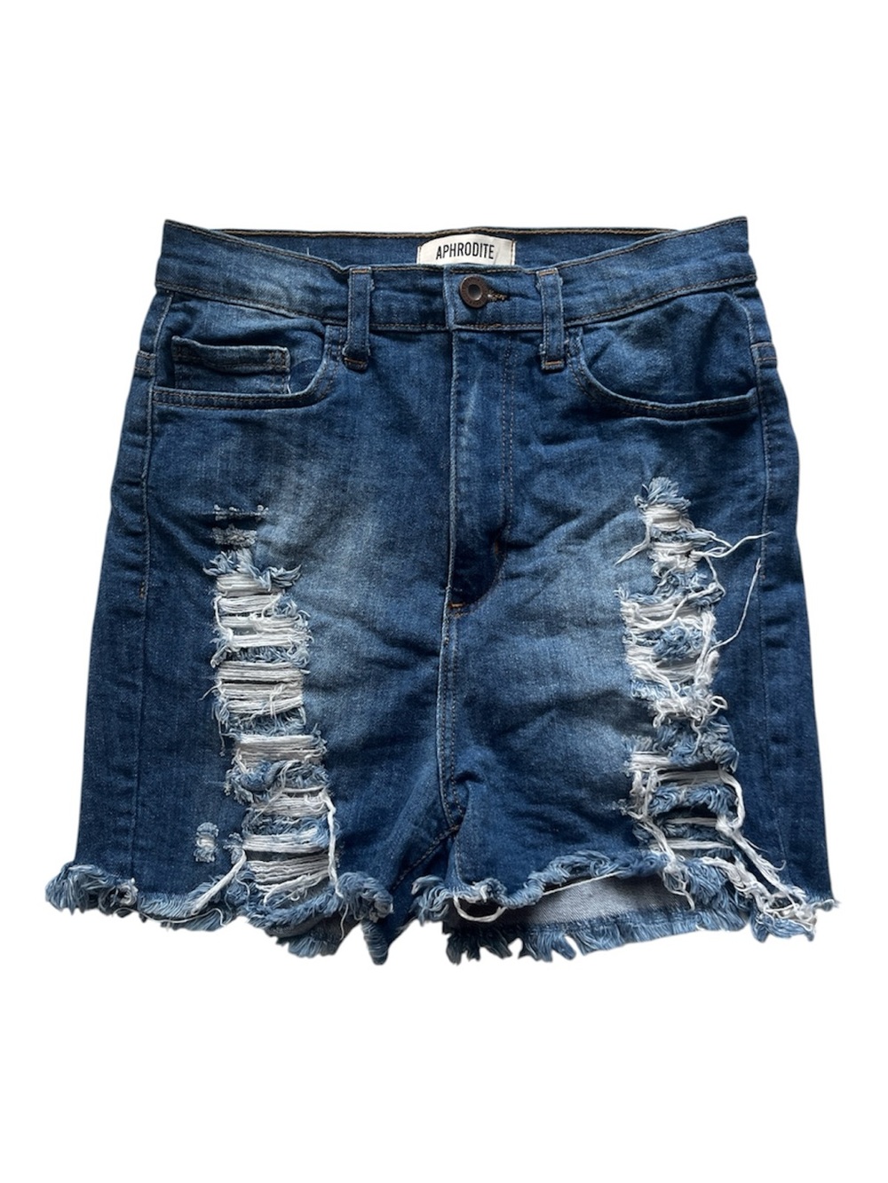 Aphrodite Dark Blue Distressed High-Waist Denim Shorts Size M